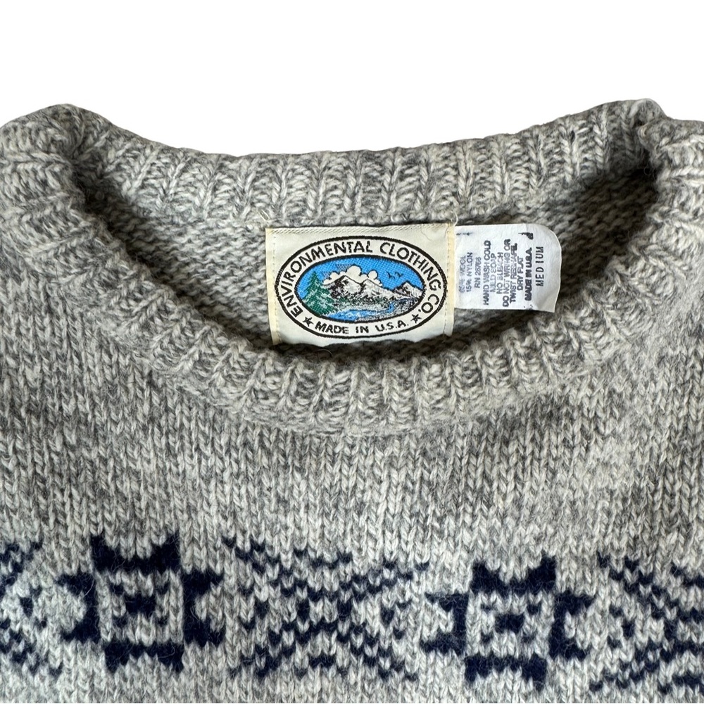 Vintage Grandpa Sweater Medium Wool Nylon Made in U.S.A. Holiday VTG Warm - Picture 2 of 6